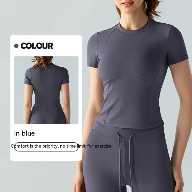 Casual Slimming Cool Yoga Clothes Short Sleeve Blue - Shop at LoveMi