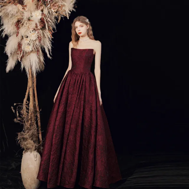 Graceful Satin Long Dress For Women Tube Top Dress Wine Red - Shop at LoveMi