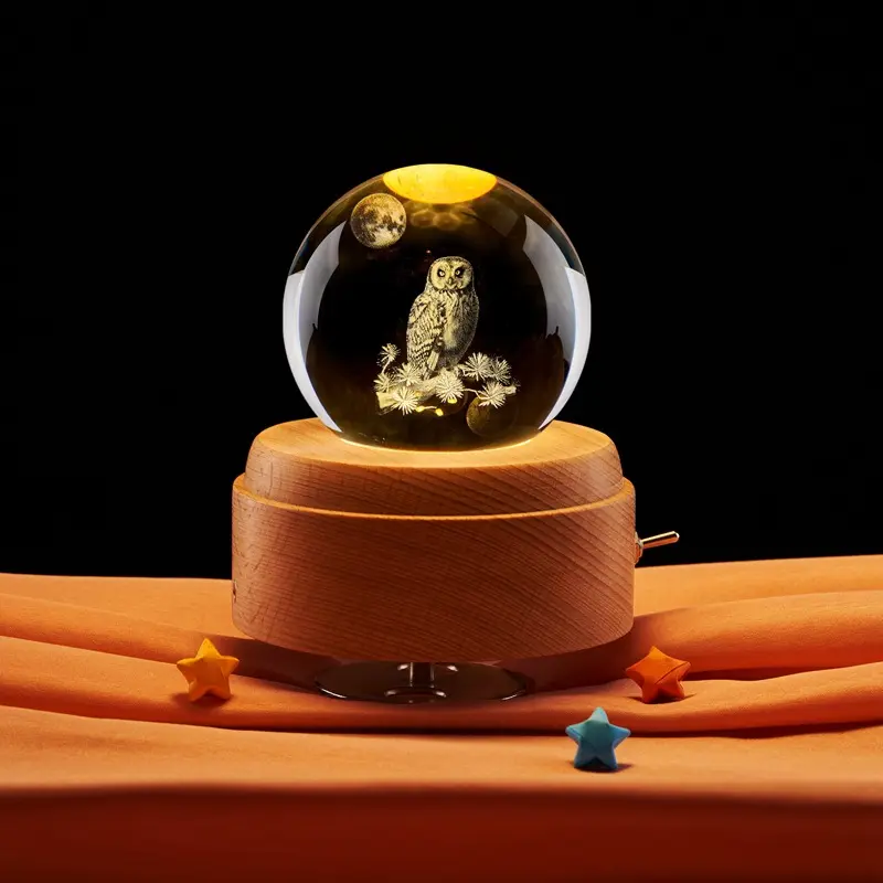 Owl Crystal Ball Luminous 3D Stereo Night