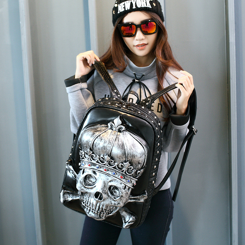 Title 24, Personality Skull Creative Punk Backpack for Wo...