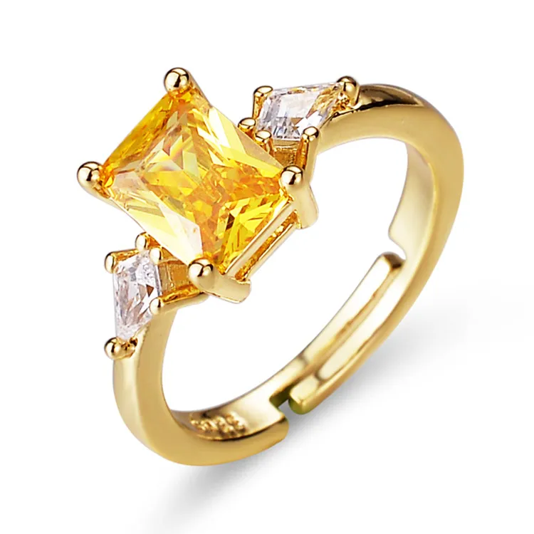 Rectangular Colored Gems Women's All-match Special-interest Design Adjustable Ring - Gold