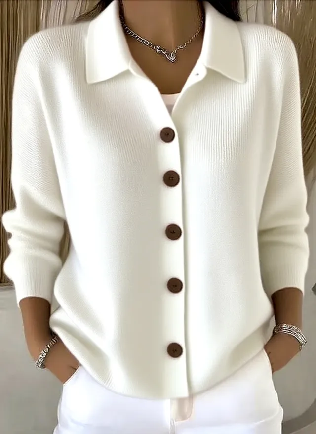 Button knitted Lapel Sweater Cardigan Coat For Women White - Shop at LoveMi