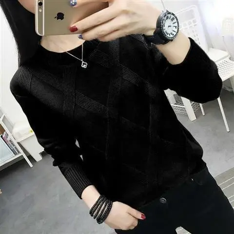 Sweater Women's Pullover Bottoming Shirt Loose Bottoming Top Black - Shop at LoveMi