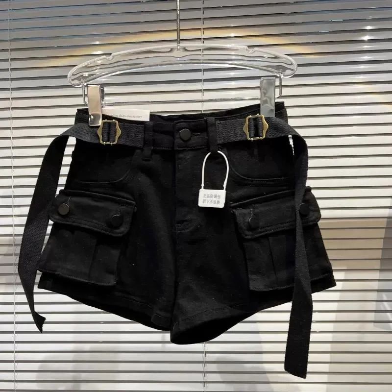 Korean-style High-waist Utility Denim Shorts For Women