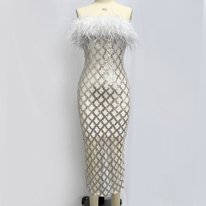 Sequin Feather Bandage Dress, picture 3 of 8