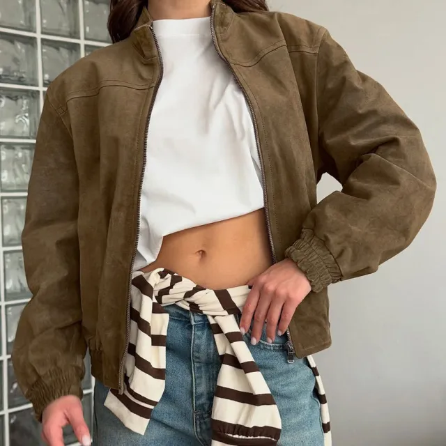 Personality Street Long Sleeve Stand Collar Jacket Tan - Shop at LoveMi