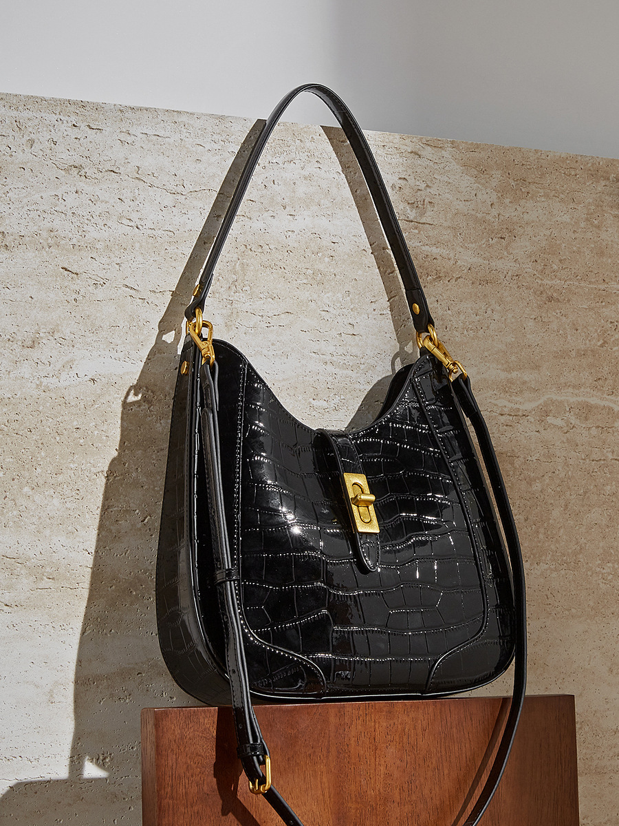 Arrival Large-Capacity Crocodile-Pattern Cow Patent Leather Under-Arm Womens Shoulder And Crossbody Bag thumbnail 6