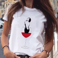 Wine Glass Butterfly Fashion Print T-shirt Short Sleeve Women's Clothing - 1003 - View 1