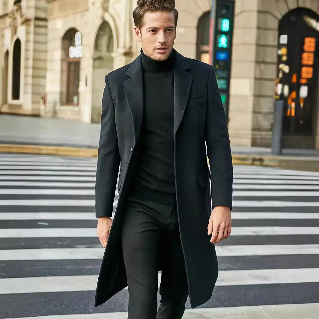 Men's Long-sleeved Wool Coat
