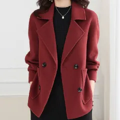 Casual Woolen Coat Thickened Overcoat Mom All-matching Western Short Top - Brick Red - View 1