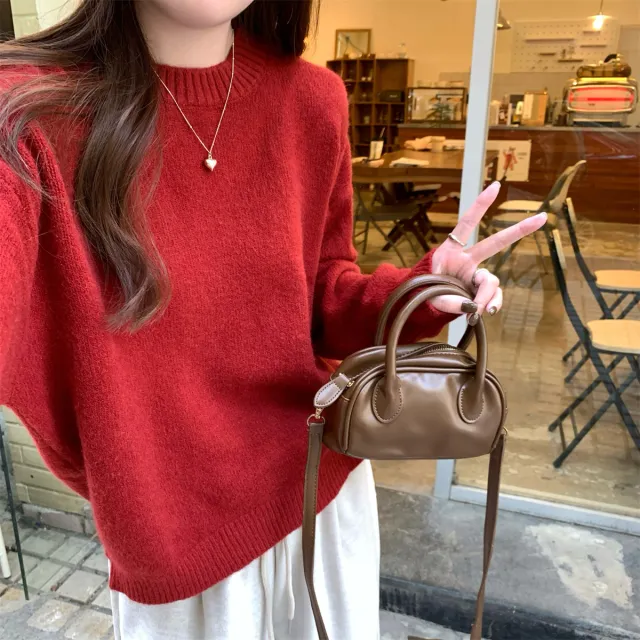 Korean Style Soft Glutinous Loose Candy Color Sweater Red - Shop at LoveMi