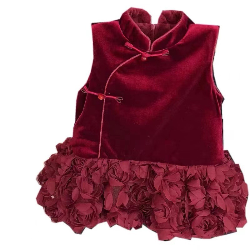 Girls' Fashion Velvet Padded Cheongsam Dress - Image 3