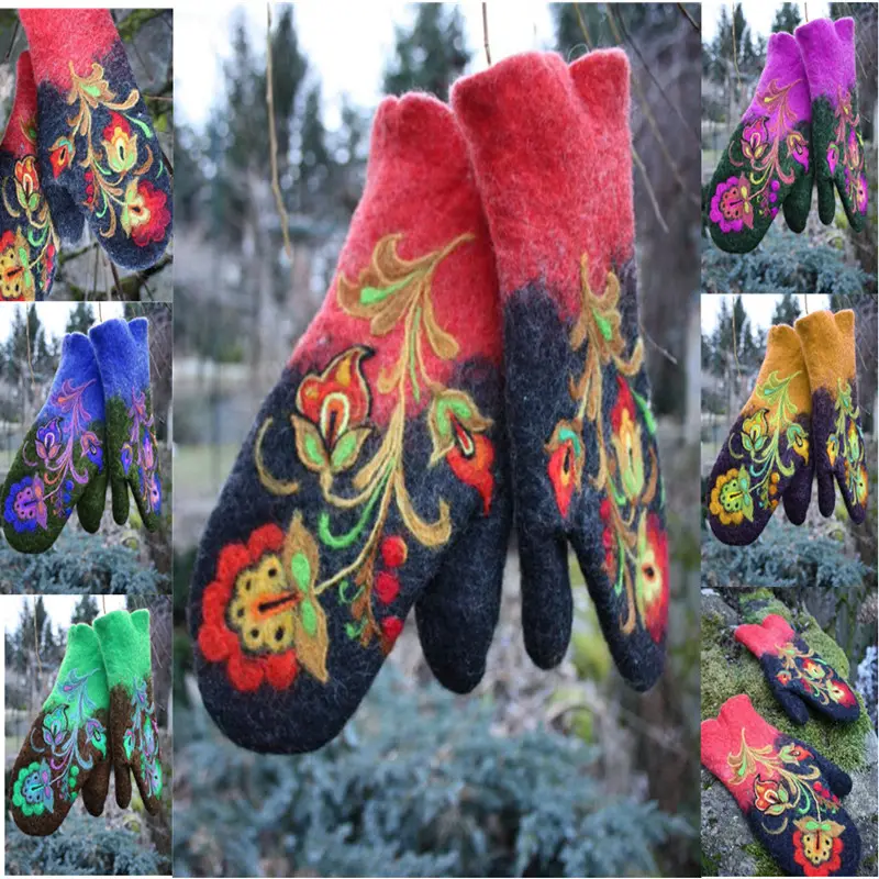 Thickened Color-block Embroidered Winter Warm Gloves