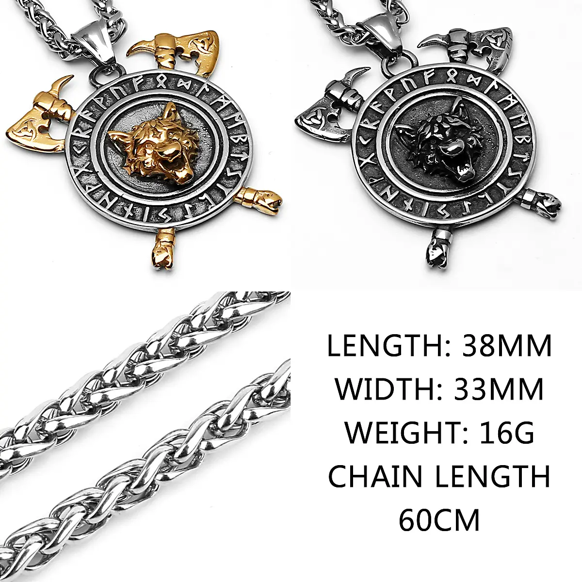 Wolf Head Titanium Steel Pendant Axe Celtic Pendant Necklace