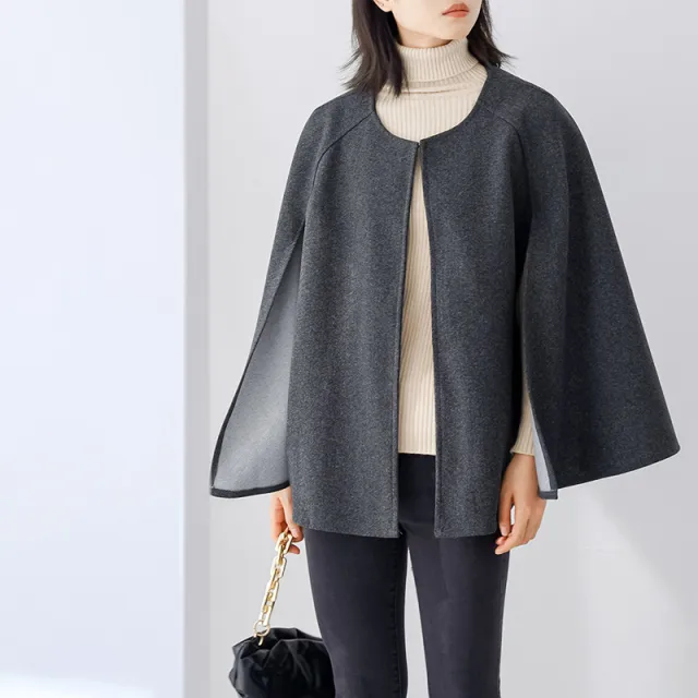 Autumn And Winter Woolen Overcoat Women's Autumn All matching Outer Wear Shawl Dark Gray - Shop at LoveMi