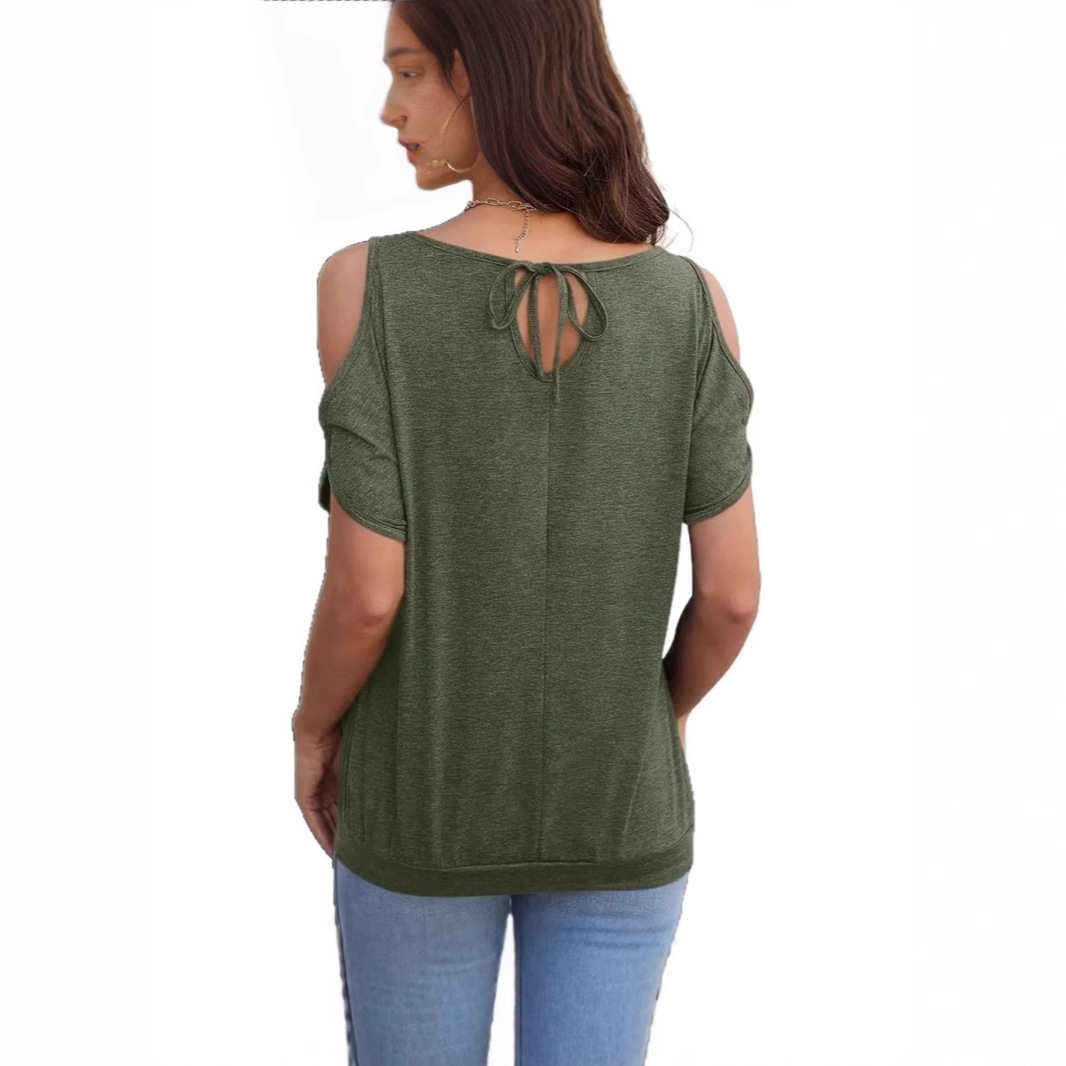Relaxed-fit Casual Off-shoulder Crew-neck T-shirt