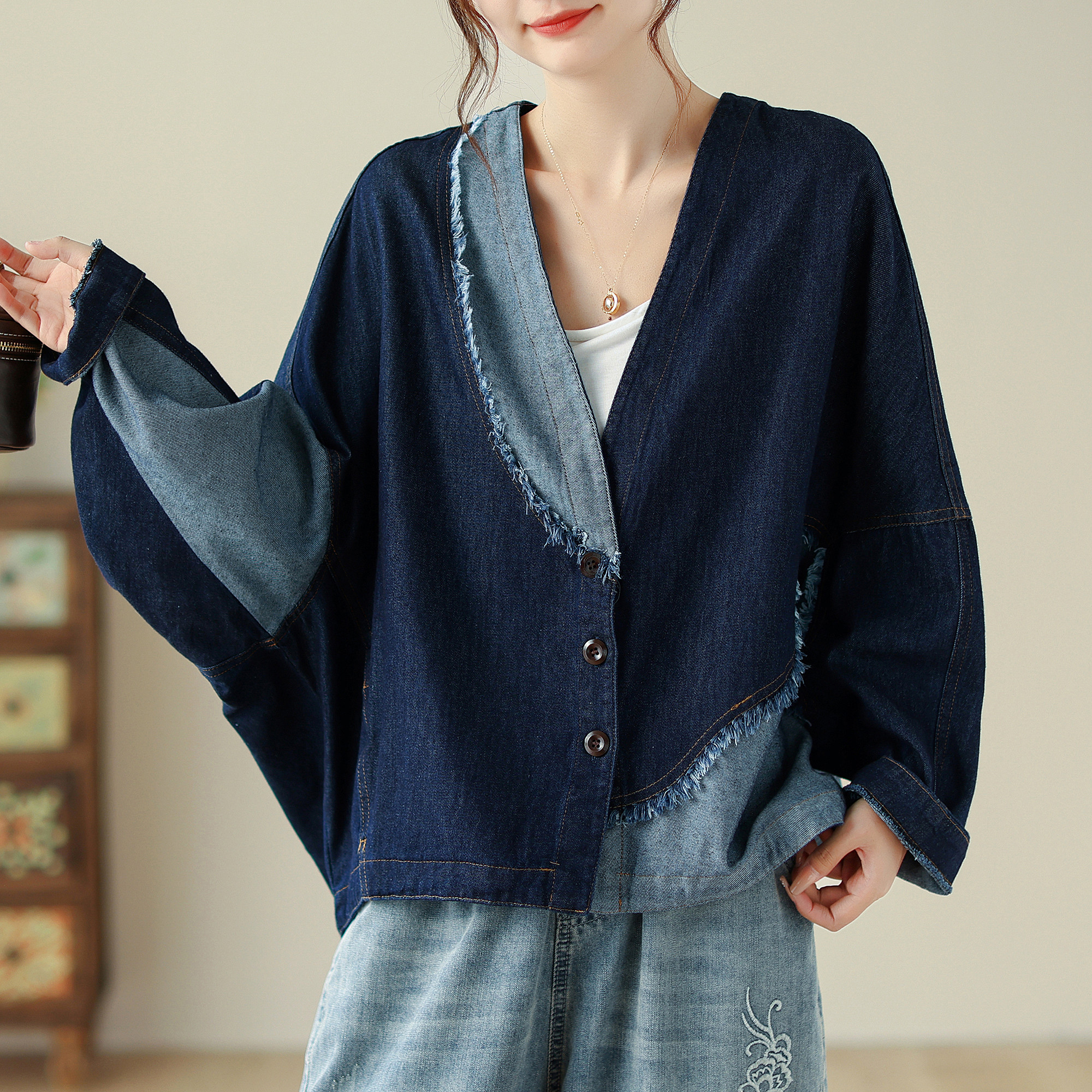 Personality Unique Design Sense Special-interest Artistic Retro Color Contrast Patchwork Top