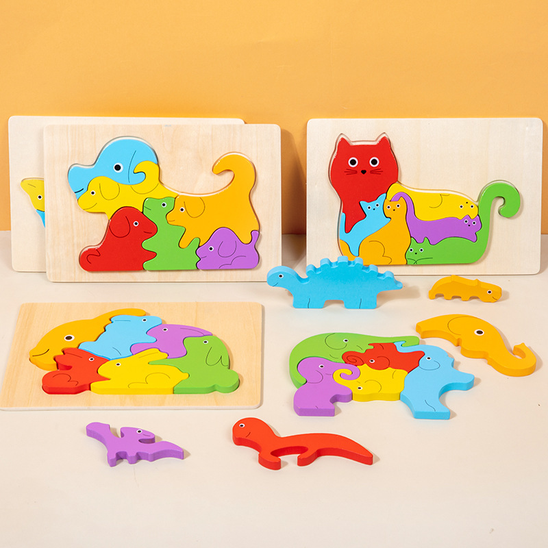 Wooden Dinosaur Animal Shape-Matching Grasping Board For Early Childhood Learning
