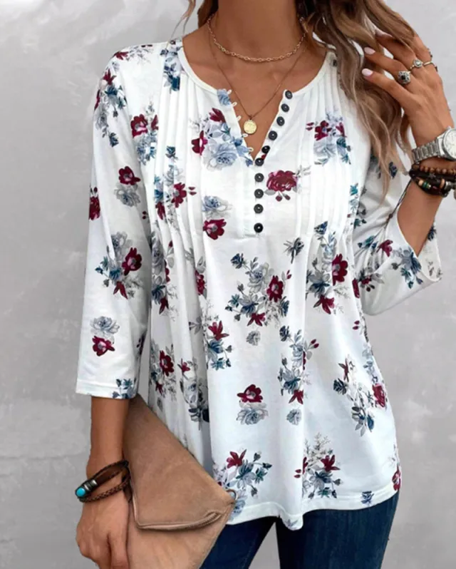 Casual Loose Spring Summer Women's Wear V neck Printed Top For Women Picture Color Xxxl - Shop at LoveMi