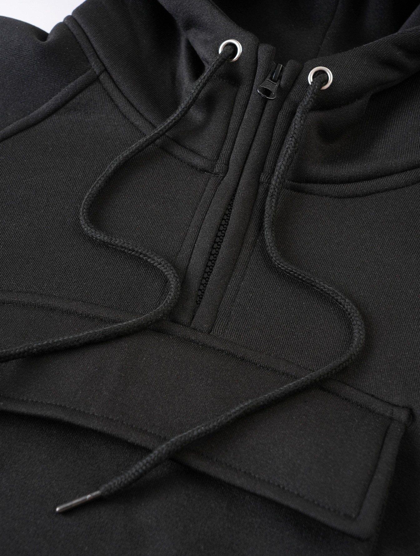 Men's Utility-Pocket Quarter-Zip Hoodie - hood, drawstrings and chest flap pocket