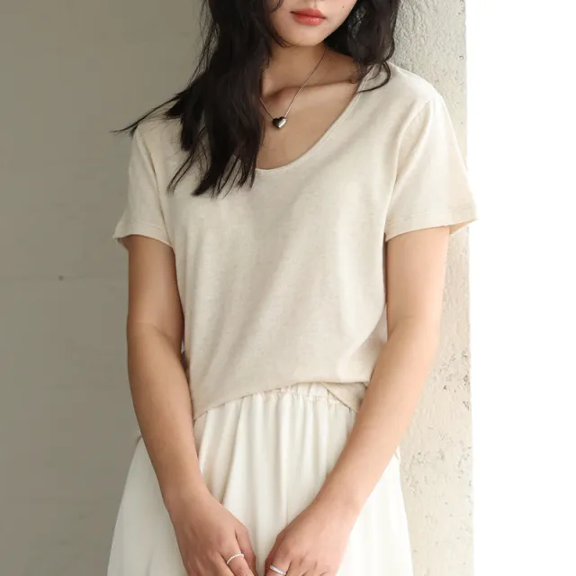 New Spring And Summer Tencel Bottoming Shirt Women Lyocell Goose Egg Collar Linen T shirt Skin friendly Figure Flattering Short Sleeve Top Light ... Light Linen - Shop at LoveMi