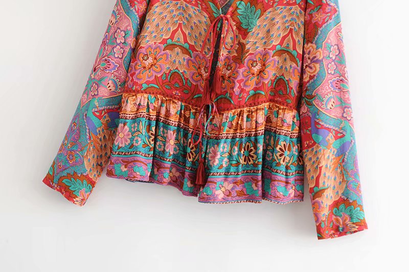 Flamboyant Boho Blouse in Red and Blue
