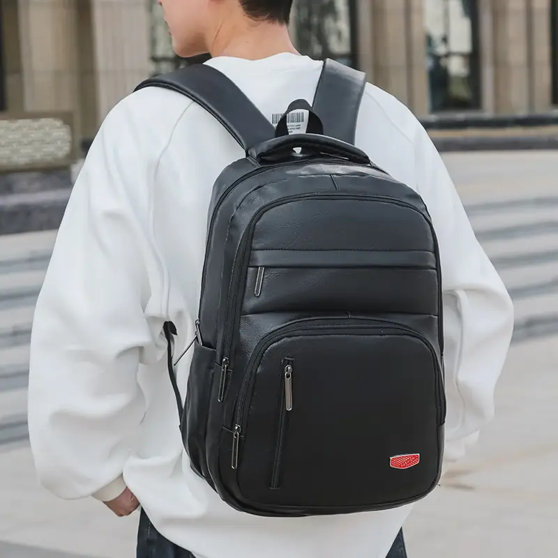PU Soft Leather Backpack Large Capacity Men