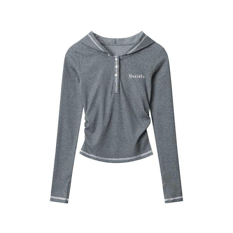 European And American Button Hooded Design Long Sleeve