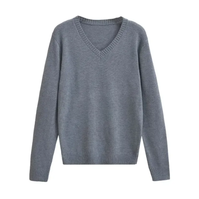 American Retro Simple V neck Pullover Sweater Gray - Shop at LoveMi