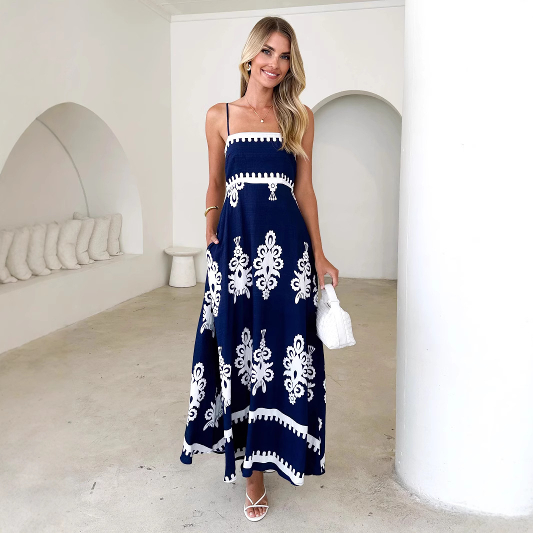 Women's Positioning Printed Waist-controlled Sling Dress