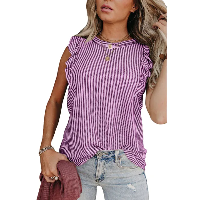 Shiying Ruffled Sleeveless Outer Wear Women's Top Slim Pullover Vest Lc256435 Purple - Shop at LoveMi