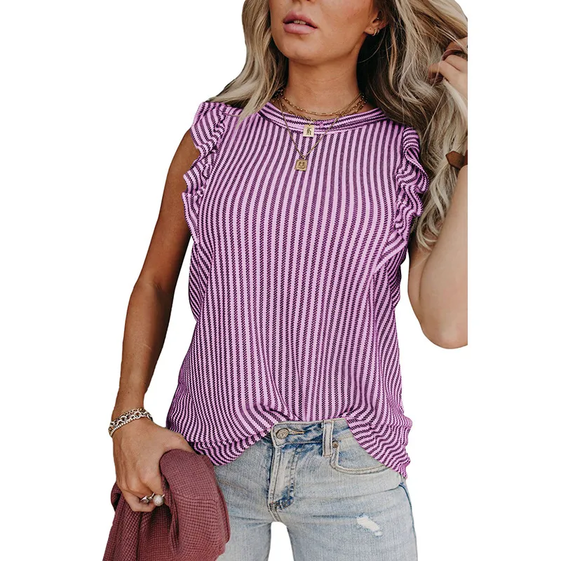 Shiying Ruffled Sleeveless Outer Wear Women's Top Slim Pullover Vest - Lc256435 Purple