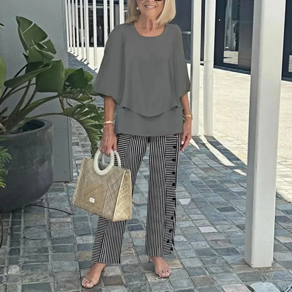 Trade Casual Round Neck Shirt With Half Sleeve Top Printed Floral Pants Suit - 08 Style