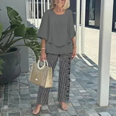 Trade Casual Round Neck Shirt With Half Sleeve Top Printed Floral Pants Suit - 08 Style - View 1