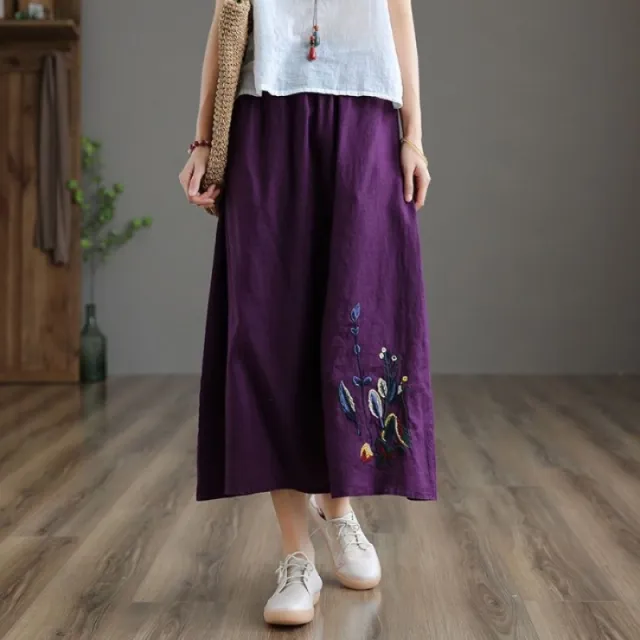 Summer Retro Women's Cotton And Linen Skirt Purple - Shop at LoveMi