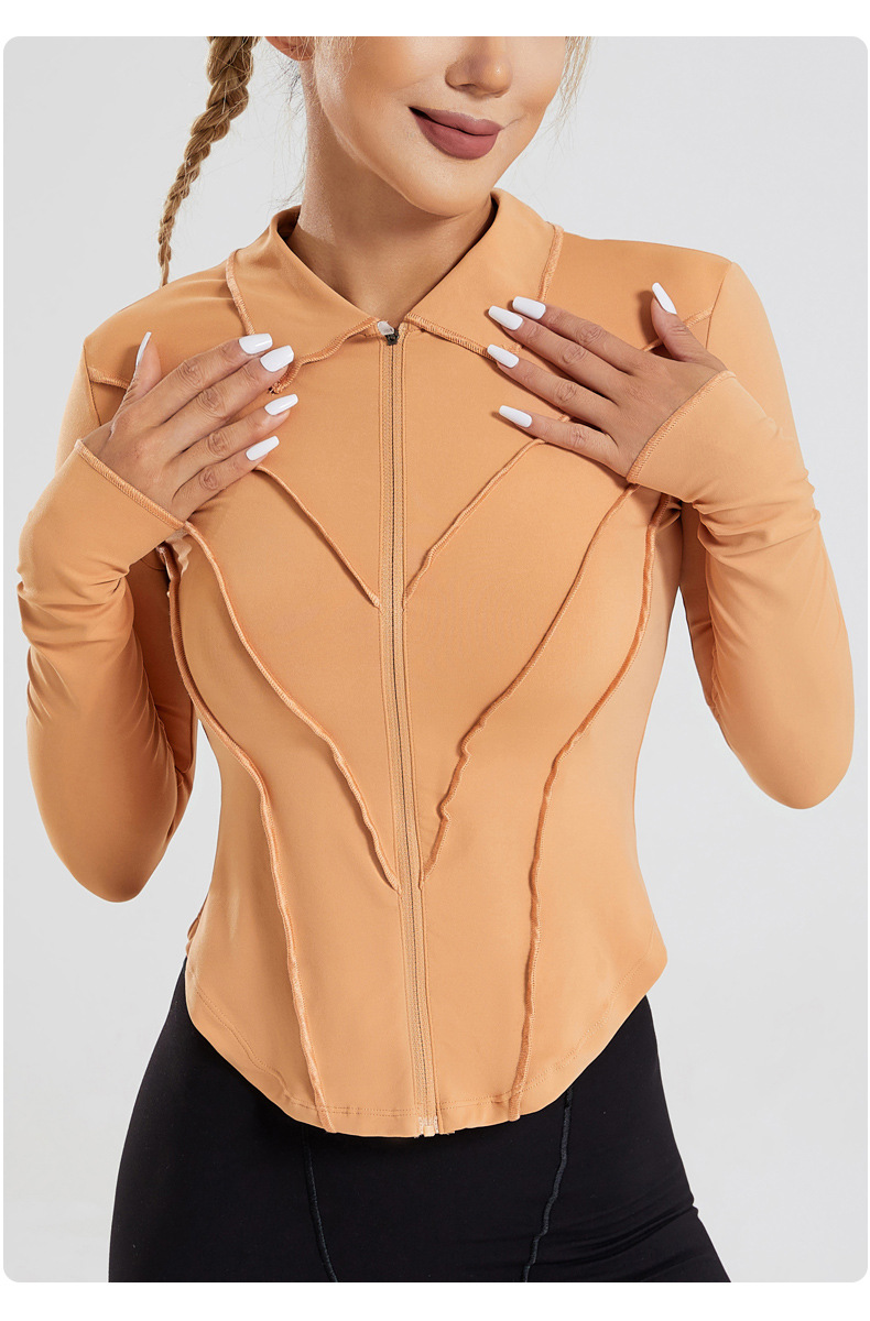 Lapel Yoga Clothes Long Sleeve Women's Zipper Jacket