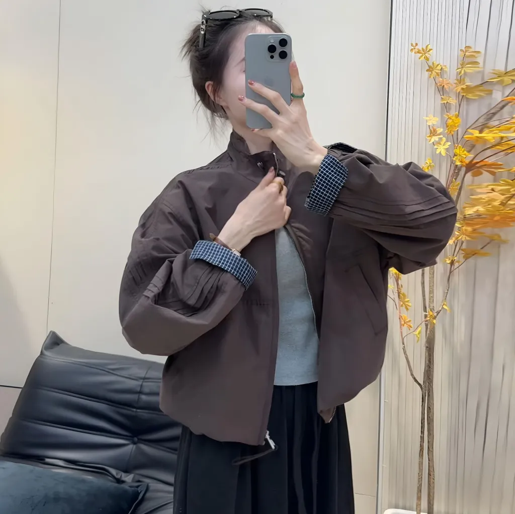 Korean-style Women's Jacket Autumn New Stand-collar Windbreaker Casual - Brown