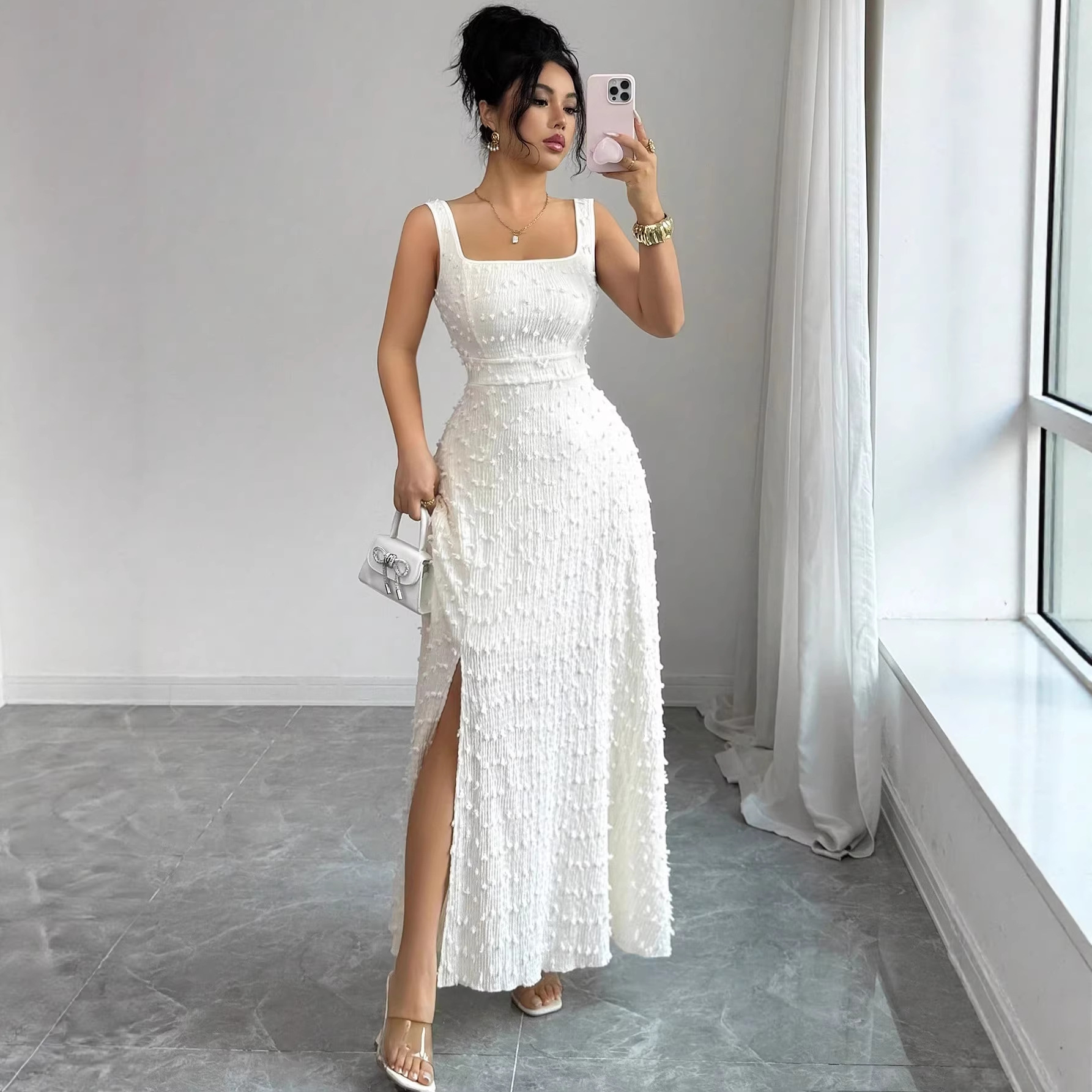 Elegant Chic Floral-print Back-split Camisole-style Backless Maxi Dress