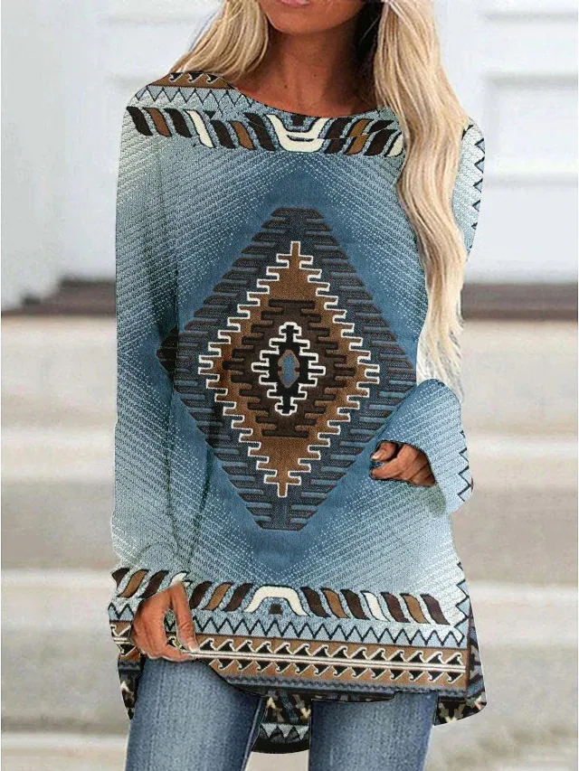 Women's Western Style 3D Printed Mid length Irregular Hem Top Rq2381178 M - Shop at LoveMi