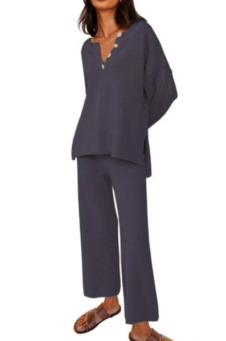 Women's Clothing Solid Color Fashion Loose Leisure Suit Two Pieces - Blue