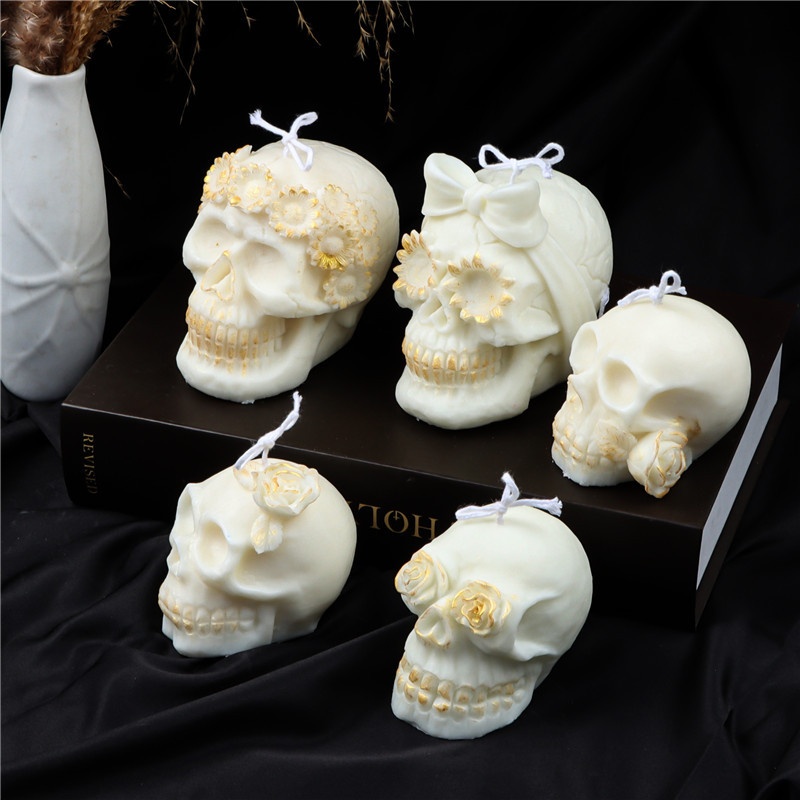 Halloween silicone skull candle mould (mouth bite rose