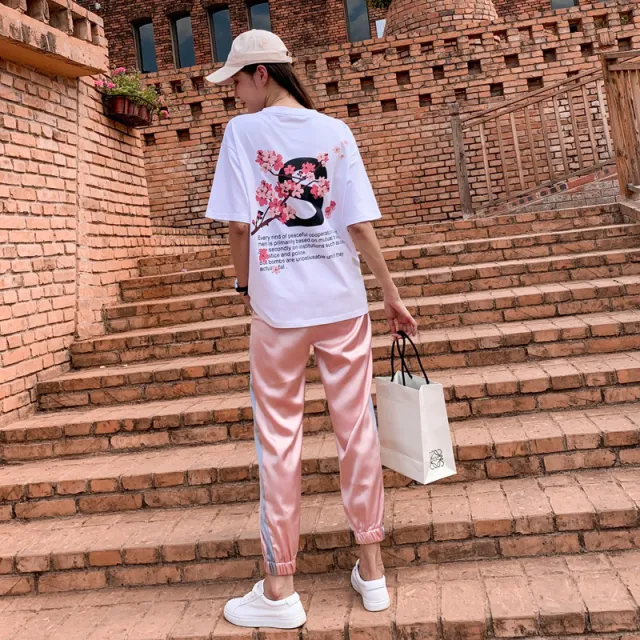 Summer New Sports Casual Suit Women's Fashion Trendy Loose Fashionable Stylish Short Sleeve Two piece Pants White - Shop at LoveMi