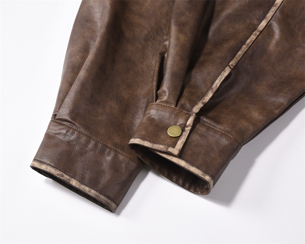 Distressed Lapel Leather Jacket Men's European And American