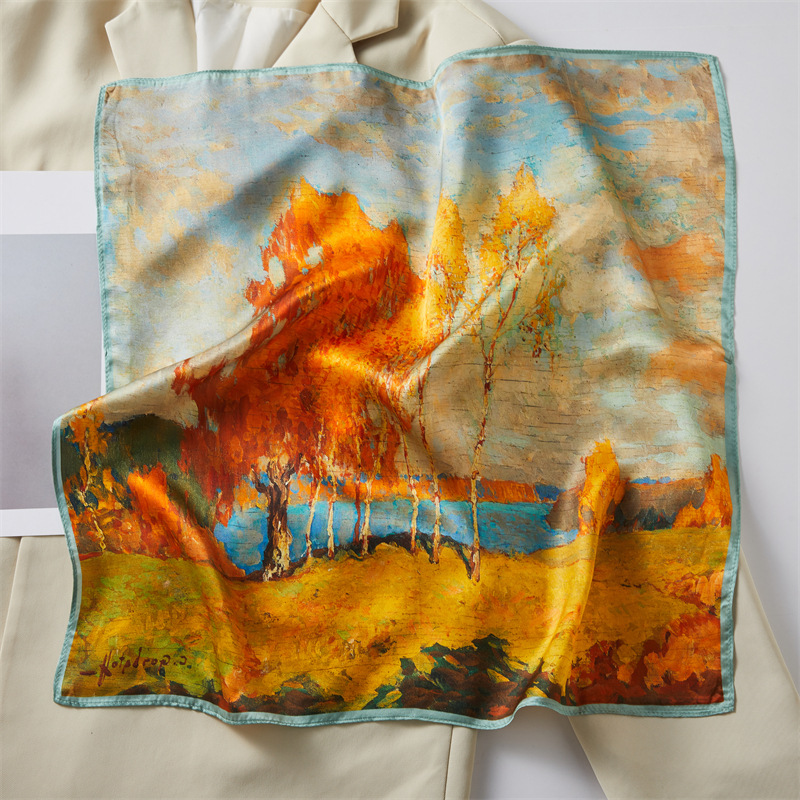 Black Four-Panel Silk Authentic Silk Scarf