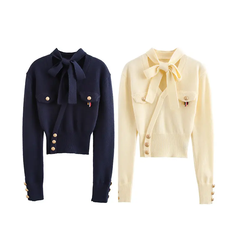 Womens Versatile Casual Bow-neck Pullover Sweater