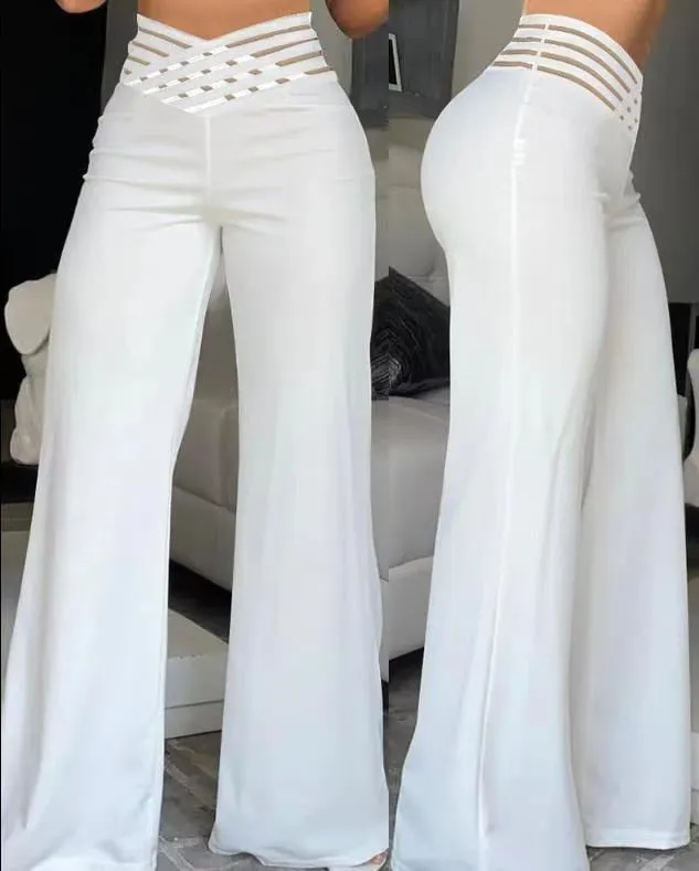 Hollow out Belt Trousers Micro flared White - Shop at LoveMi