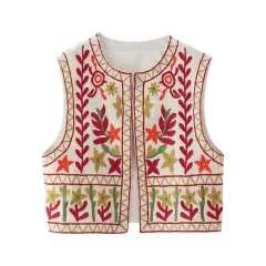 European And American Style Round Neck Embroidered Vest - Creamy White - View 1