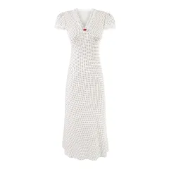 Sweet Polka Dot Chic Flower Dress French Lace V-neck - Dots On White Background - View 1
