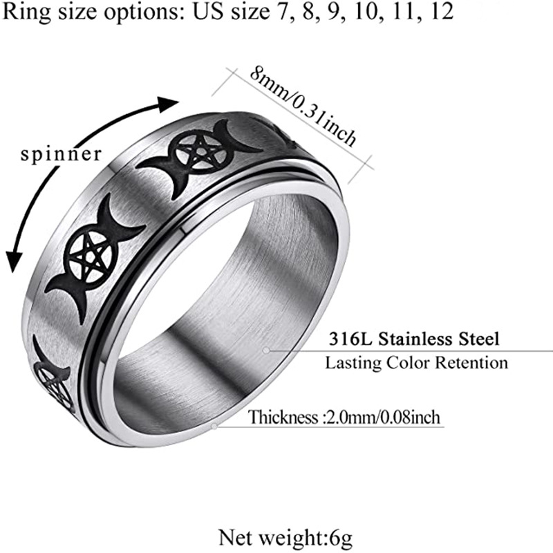 Titanium Steel Ring Star Moon Rotatable