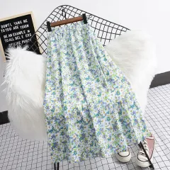 Summer New Plus Size High Waist Chiffon Big Swing Midi Dress - Blue - View 1